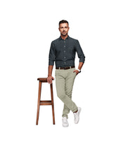 DARK BEIGE, BLACK & BLUE MIX PRINT COTTON SHIRT